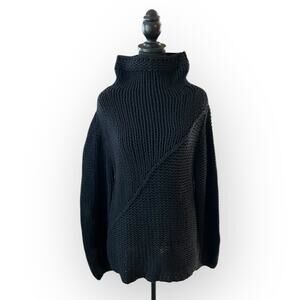 Banana Republic Vintage Y2k Black Chunky Knit Funnel Neck Sweater Size Small